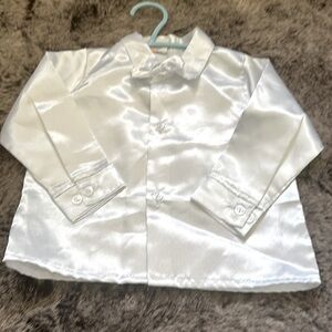🔥12M Vintage formal boys dress up shiny bottom up bow tie collar attached.